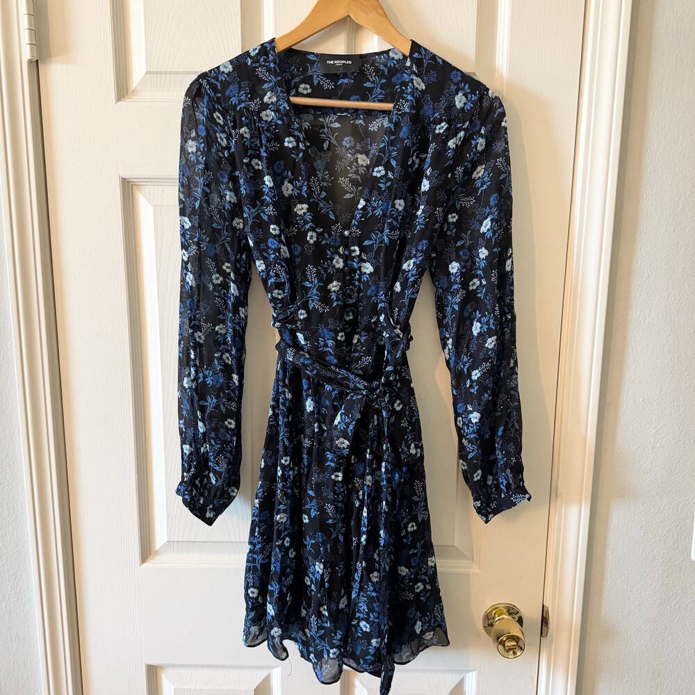 The Kooples Short Tie Waist Dress in Floral Blue Poppy Print - Picture 6 of 13